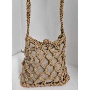 New Carrie‎ Forbes Natural Linen Crochet Crossbody Bag